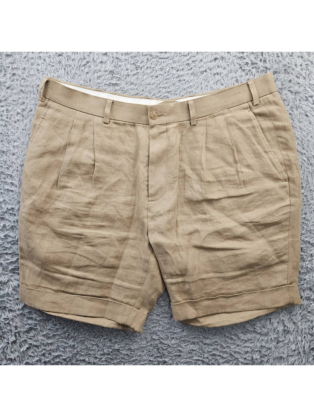 SUITSUPPLY Linen Shorts Pleated Beige Khaki 52 IT (Fits men 36 US) 7" Inseam